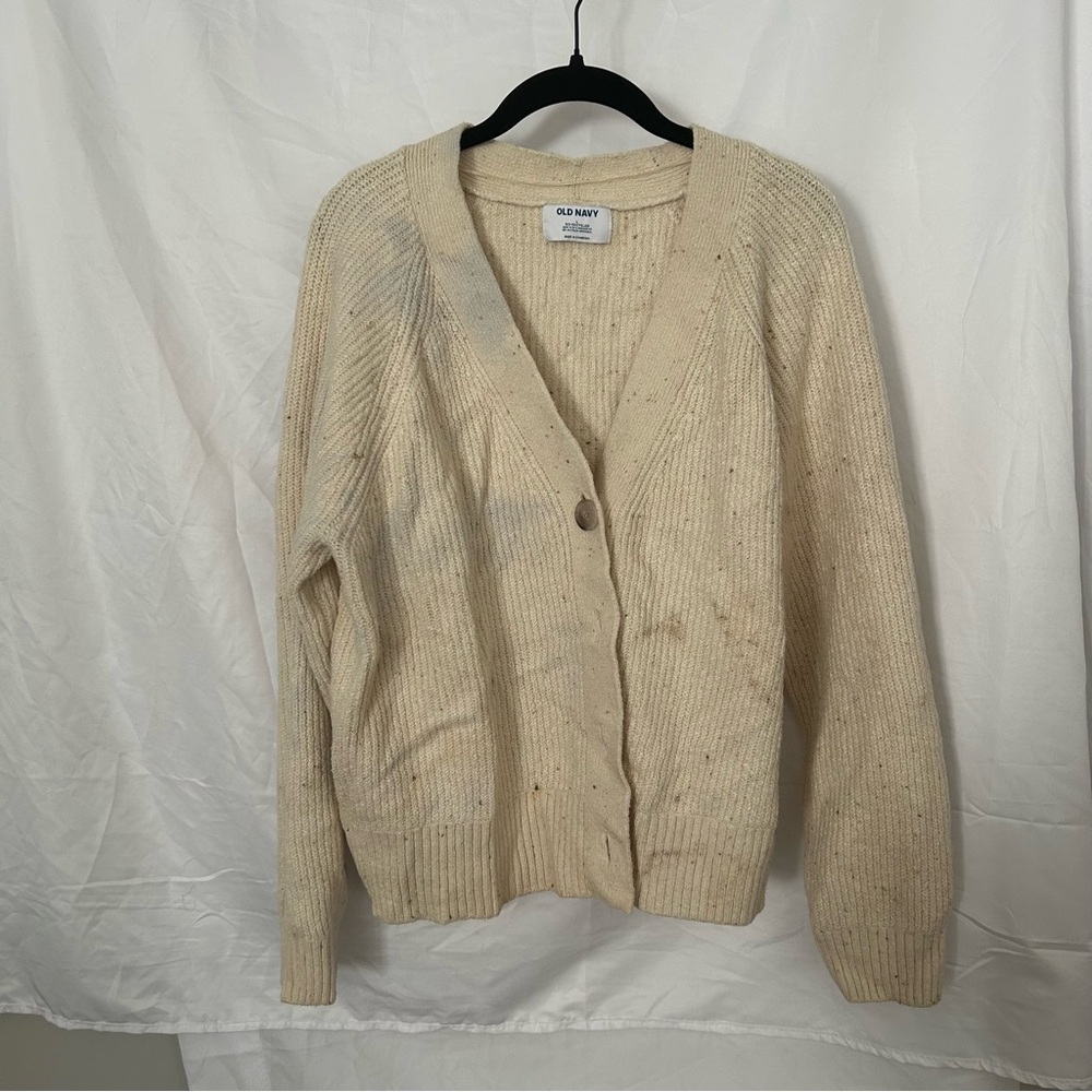 Old Navy Relaxed Cardi Cozy Cardigan Knit Long Sleeve Discolored sweater